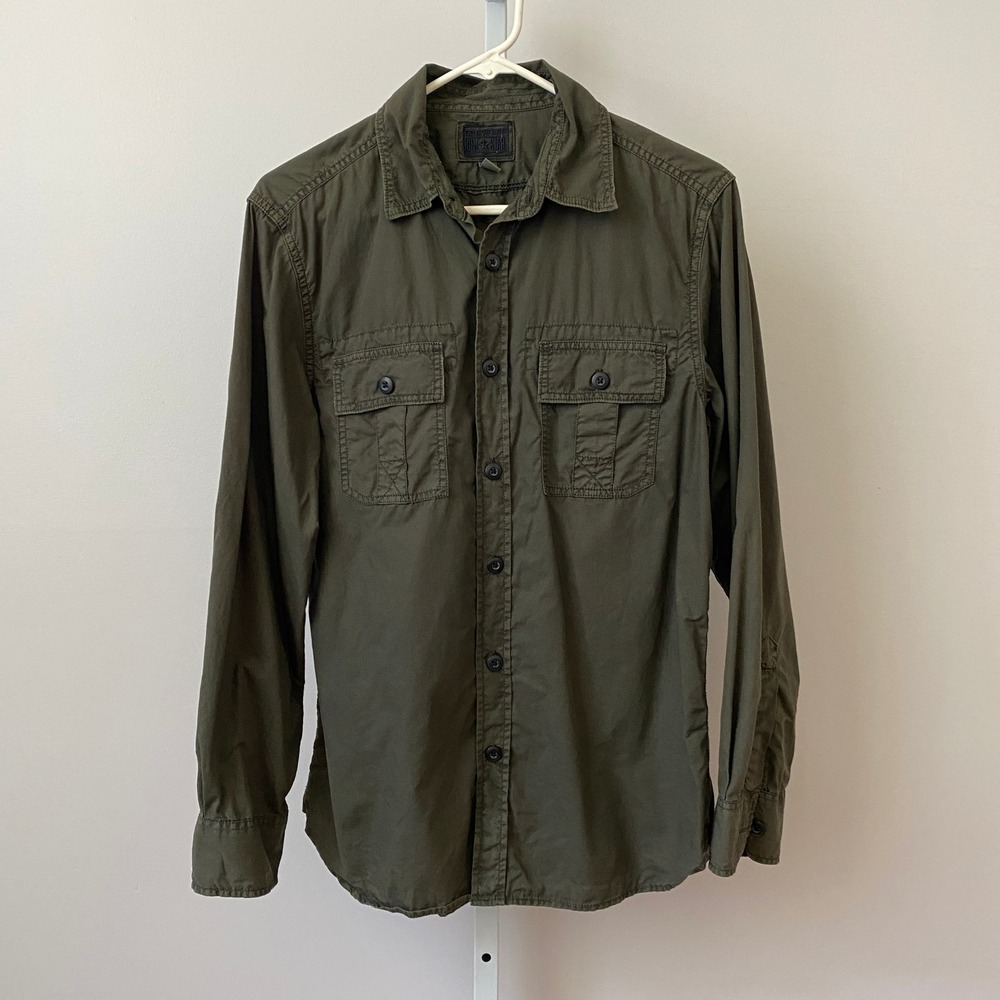 Converse Cotton Rugged Outdoors Utility Military Cargo Long Sleeve Shirt S Green